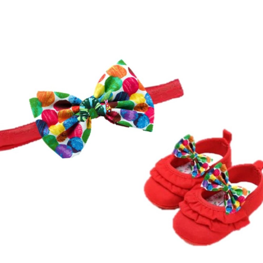 The Very Hungry Caterpillar Red Baby Girl Shoes Outfit Birthday Headband Bow Set